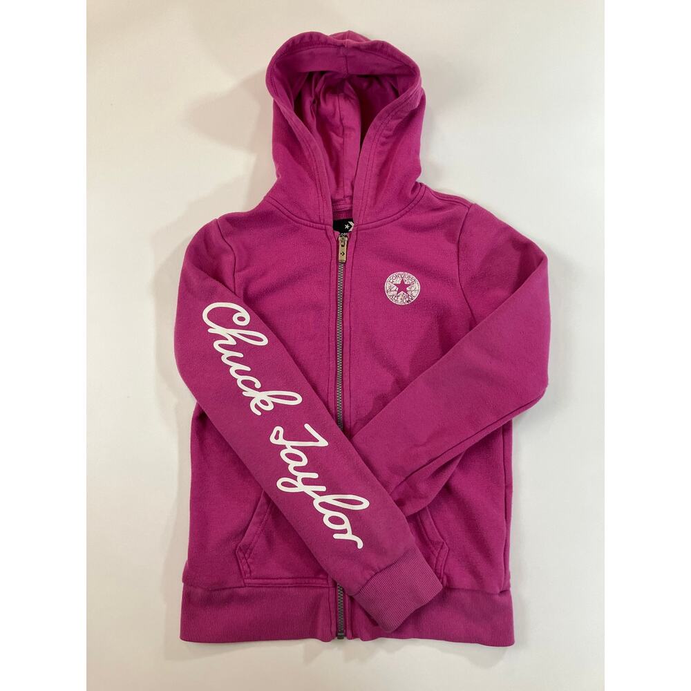 Converse Girls L 12-13 Pink Chuck Taylor Full Zip Hoodie Logo Sweatshirt